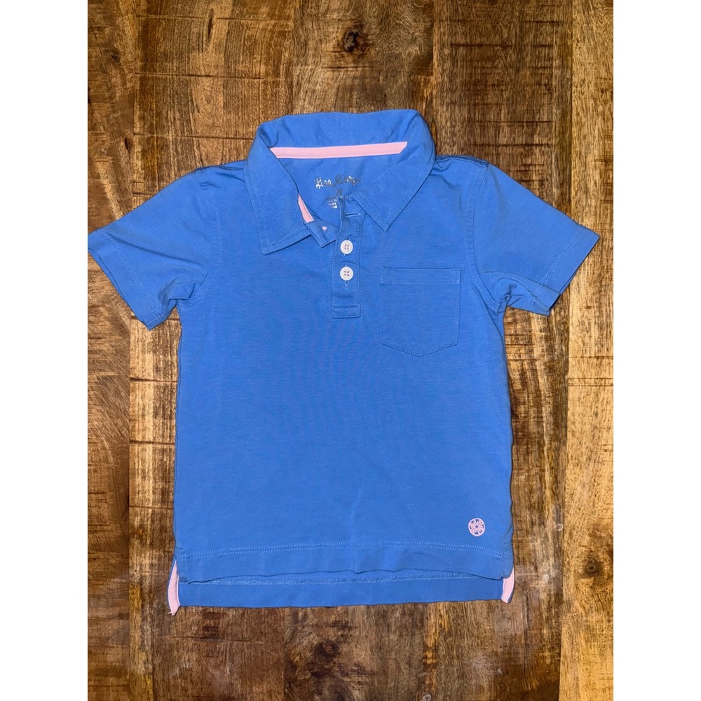 Lilly Pulitzer Boys Blue Pima Cotton Polo Shirt Pink Trim Size XS